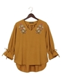 胸刺繍ピーチキャンディー袖ブラウス/マスタード