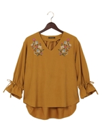胸刺繍ピーチキャンディー袖ブラウス/マスタード