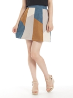 スウェードパッチワークスカート/アカ