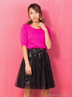 フロッキー風フレアースカート/ネイビー