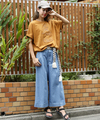 ベルト付きタックワイドパンツ