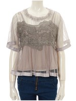 レースチュールブラウス/ブラック