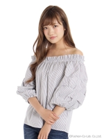 袖ボリュームオフショルストライプブラウス/ホワイト