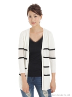 透かし編みボーダーロングカーデ/ベージュ