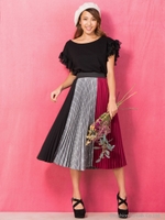 パターン切替プリーツスカート/マスタード