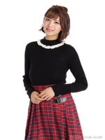 フリルレースハイネックニット/ピンク