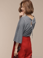 フレアスリーブバックリボンニット/ピンク