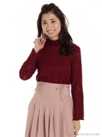 レースハイネックプルオーバー/ワイン