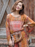 INDIA BohemianpatchworkボリュームスリーブBL/レッド