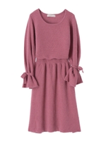 【ワンピース】リボンスリーブニットワンピース/ローズピンク
