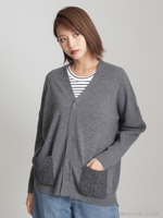 エアリーウール鈎針編みモチーフカーディガン/ネイビー