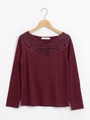 【WEB限定価格】☆レース×ランダムテレコ長袖T/ボルドー