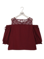 レース切替肩あきカットソー/ホワイト