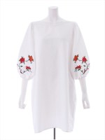 ボリュームスリーブ刺繍ワンピ/ホワイト