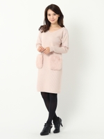 ポケットファー刺繍ワンピース/ピンクベージュ