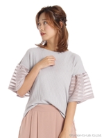 フレアスリーブボートネックカットソー/クロ