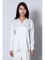 ストライプサテンブラウス/ネイビーストライプ1(121)