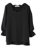 【ブラウス】スカラップネックブラウス/ブラック