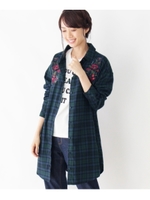刺しゅうチェックシャツディガンセット/ダークグリーン(423)