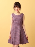 ハートカラーチェックワンピース/パープル