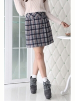 WチェックW釦台形SK/グレー