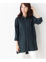 チェックロングシャツ/ネイビー(293)