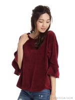 ベロア袖フレアカットソー/ワイン
