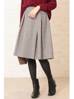 先染めチェックフレアースカート/レッド1(101)