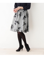 INCEDE チェック×フラワーフロッキースカート/ブラック(119)