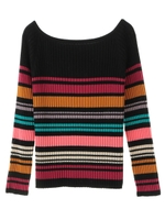 【プルオーバー】マルチボーダーオフショル/オフホワイト