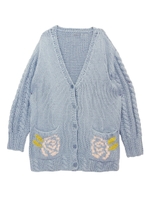 ローズVネックニットカーディガン/sax