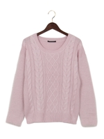 袖ファーケーブル/ニット/ラベンダー/ピンク