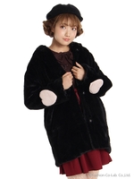 袖口ハート切り替えフェイクファーコート/ブラック