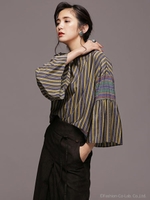 スカーフプリントブラウス/ネイビー