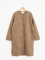 フェイクスエードノーカラーコート/キャメル