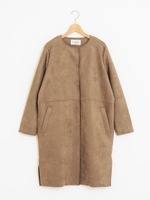 フェイクスエードノーカラーコート/キャメル