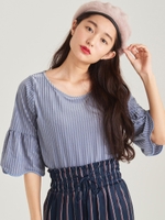 ベロアストライププルオーバー/ブルー