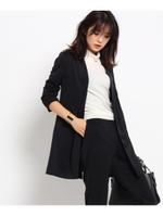 【洗える】サテンノーカラージャケット/ダークグリーン(023)