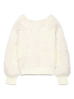 フェイクファーブロックニットプルオーバー/WHT