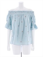 総刺繍小花柄オフショルダーブラウス/ミント