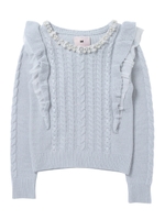 バックエンジェルリボンフリルフリルニット/ライトブルー