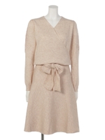 カシュクール袖レースフレアーニットプルオーバー/ベージュ