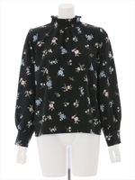 襟シャーリングブラウス/ブラック