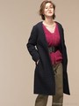 【WEB限定】ベルト付ノーカラーロングコート/ネイビー