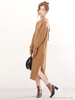 mina2月号掲載/バックリボンロングニットワンピース/チャコール