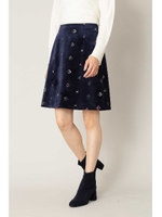 ベロアフラワー刺繍スカート/ブラウン(050)