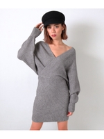 【ANAP】カシュクールドルマンニットワンピース/グレー(006)