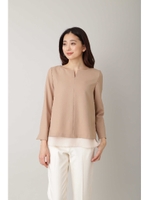 ＜ウォッシャブル＞キーネックレイヤードブラウス/クロ(010)