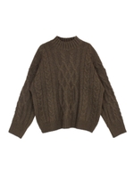 ハイネックケーブルボリュームニット/ブラウン