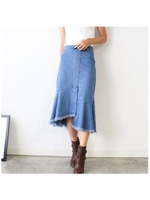 フリンジデニム マーメイドスカート/ブルー